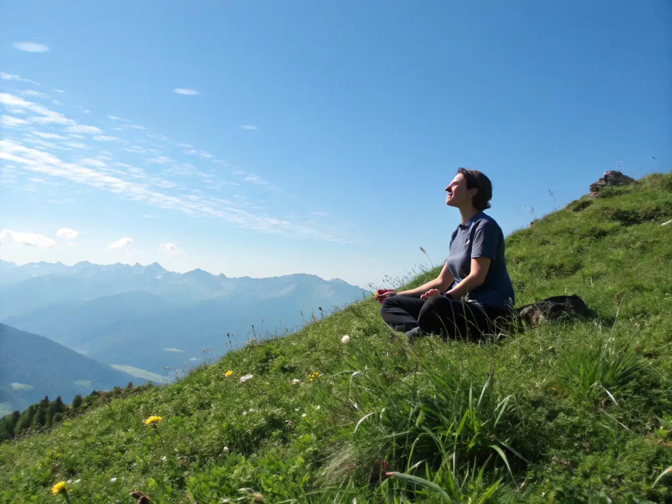 A person meditating in a peaceful setting, representing the holistic approach to wellness promoted by Virtual Consultants, LLC.